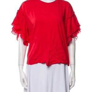 Alice & Olivia Women's Red Ruffle Sleeve Cotton Short Sleeve Top